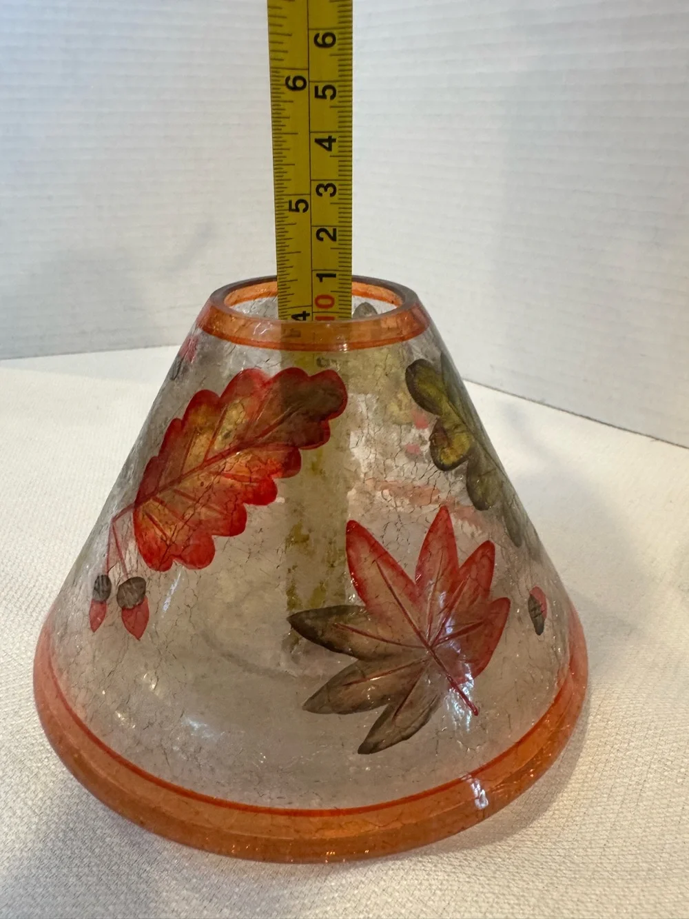 Vintage Yankee Candle Crackle Glass Candle Lamp Shade Fall Autumn Leaves Acorns